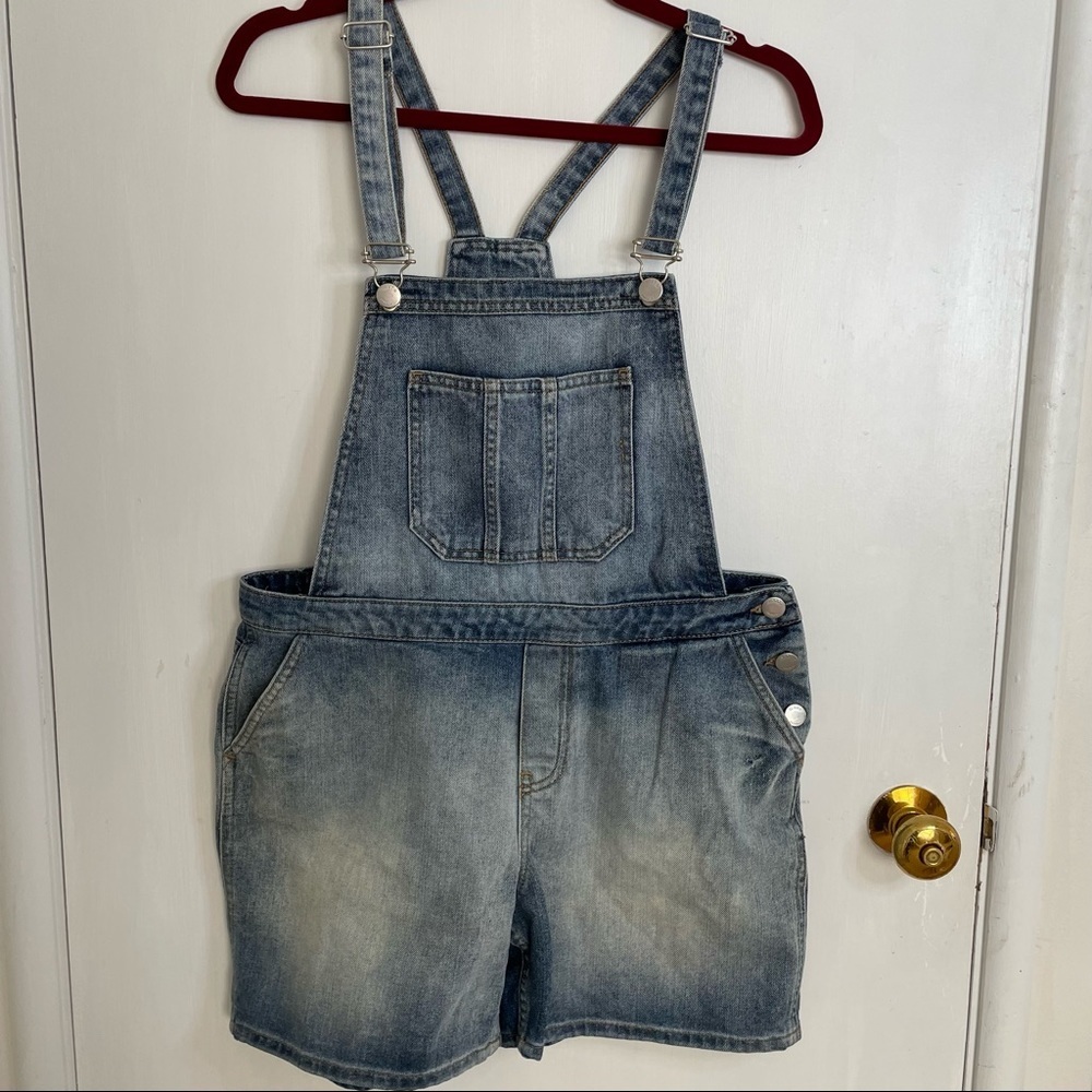 Topshop Moto Overall Shorts Blue Denim Sz 8